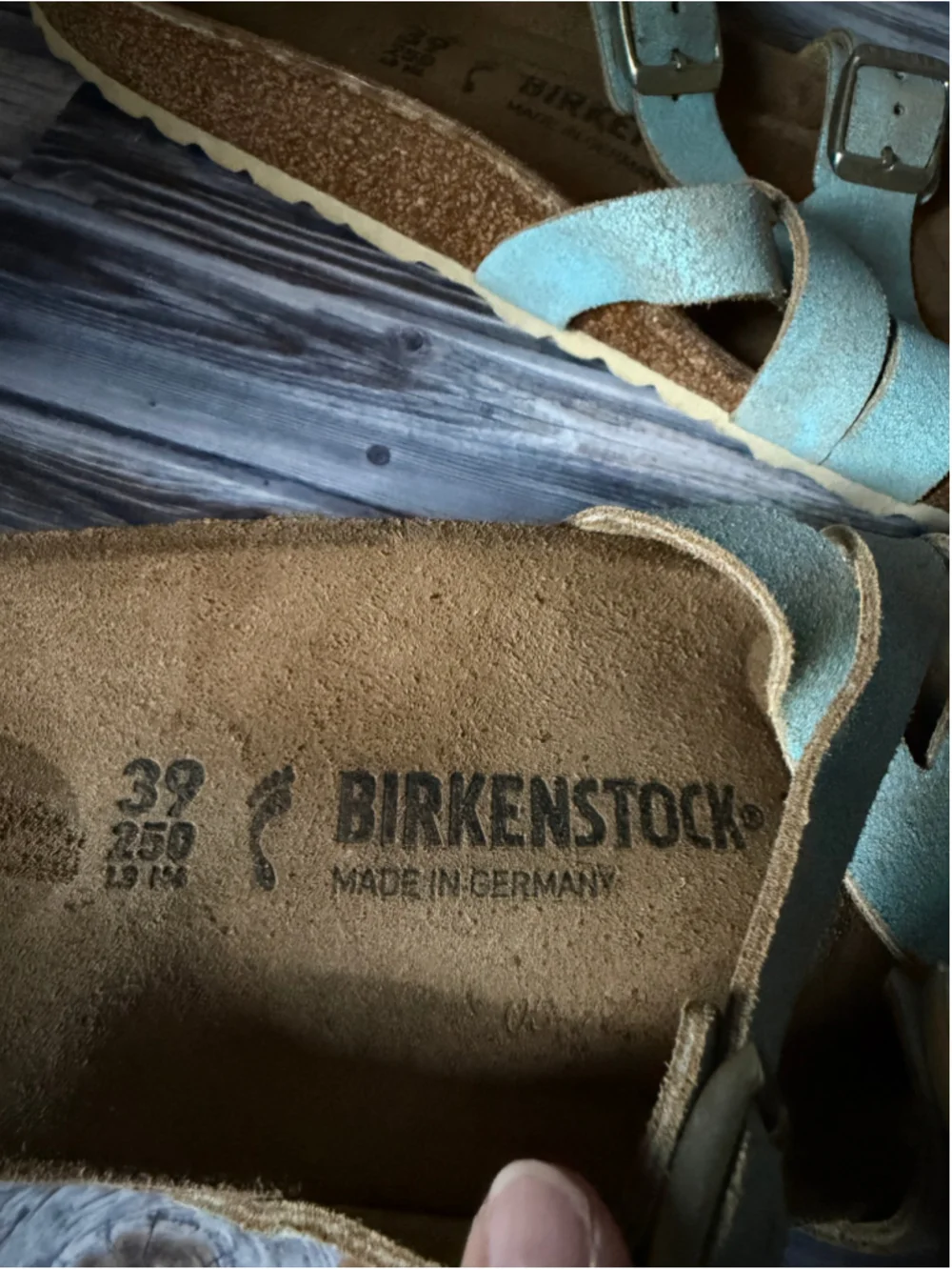 BIRKENSTOCK Yao Suede Leather Washed Metallic Aqua Sandals Sz 9